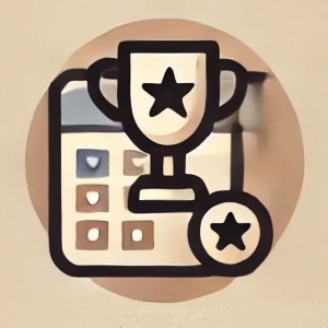 Icône représentant un trophée et un calendrier, symbolisant les séances de réflexologie itinérante pour sportifs et clubs en Savoie, adaptées aux compétitions et événements sportifs.